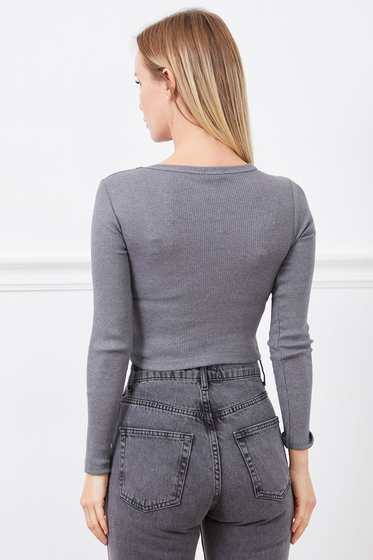 DPARİS-Corded Crew Neck Crop Body 6