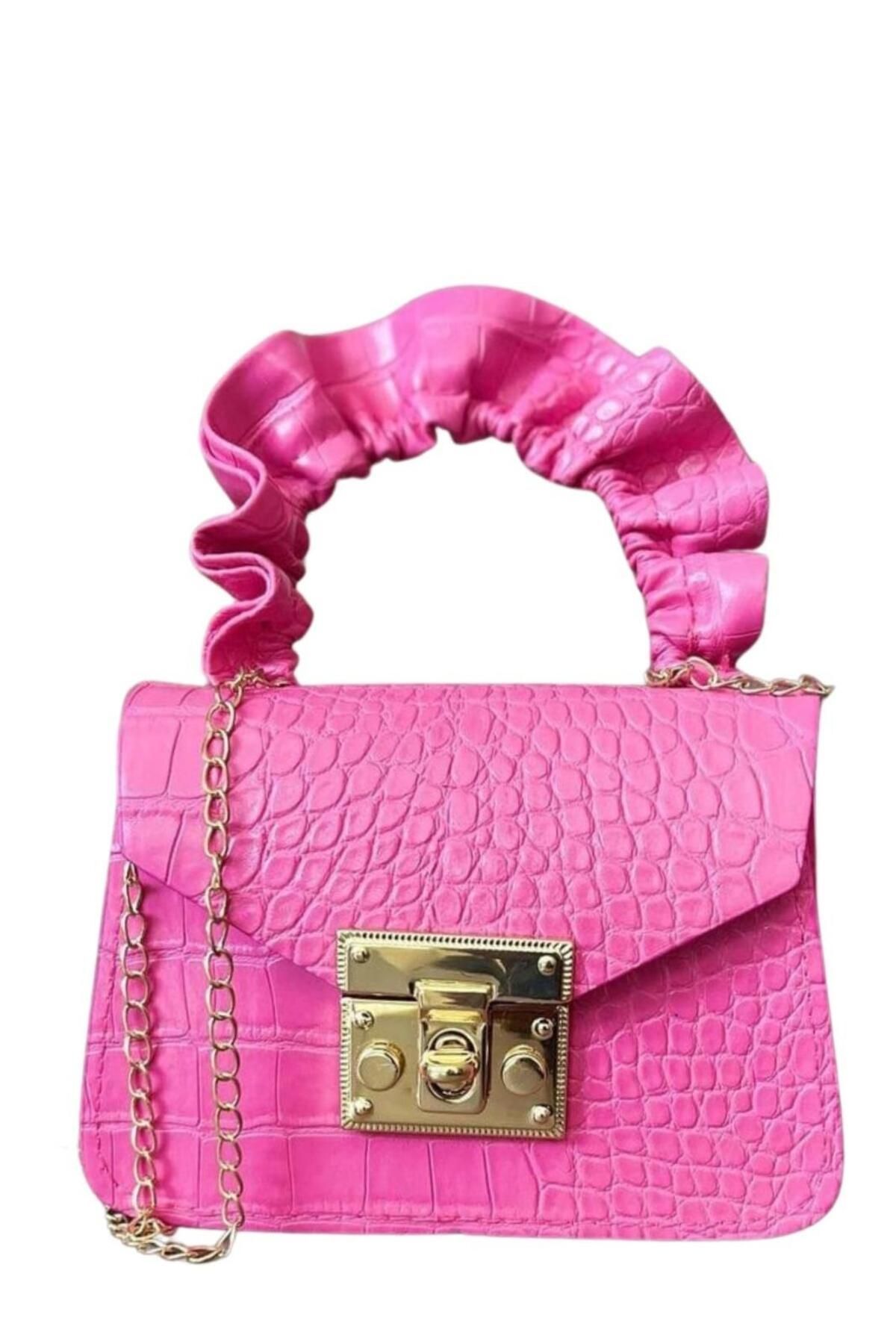AREGA-Fuchsia Cross Gold Chain Strap Mini Girl's Bag 1