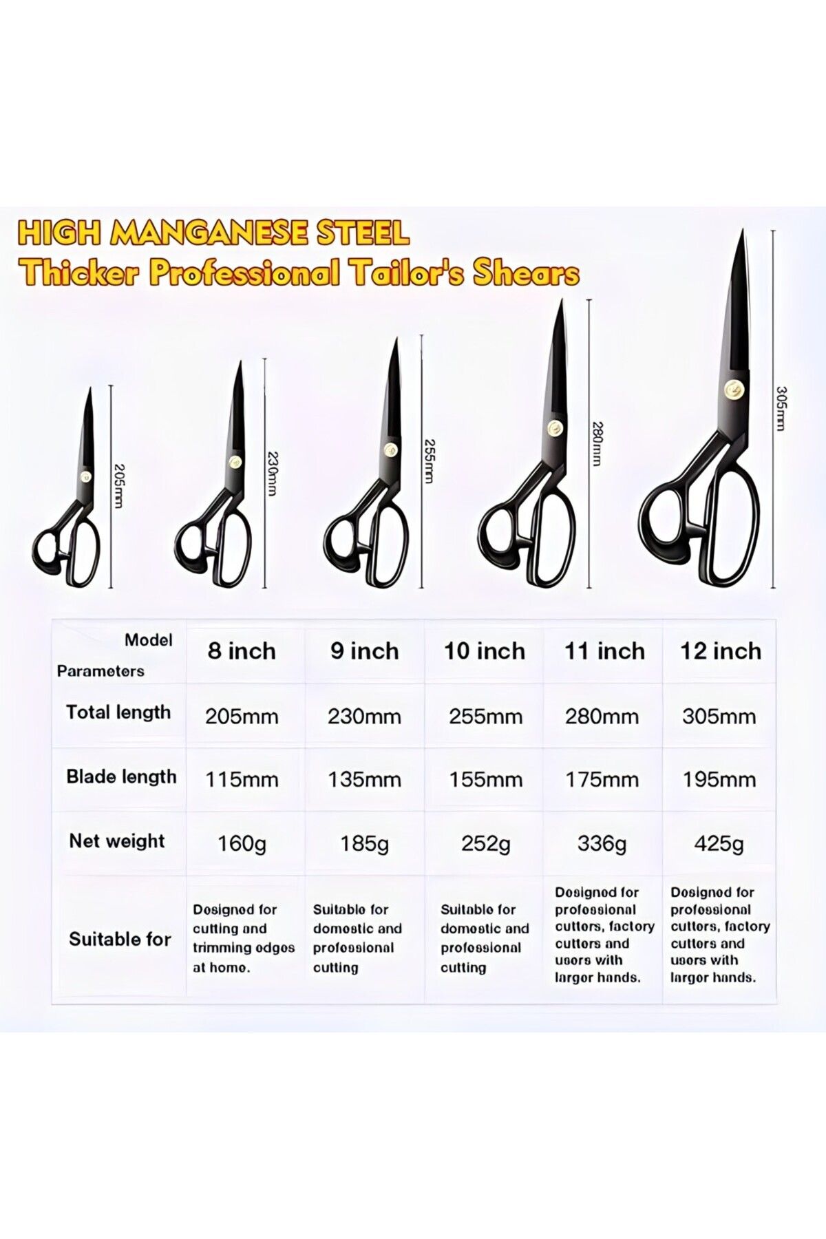 SUJİ-Tailor Fabric Cutting Scissors Size 12 - High Quality Sewing and Fabric Cutting Tool 5