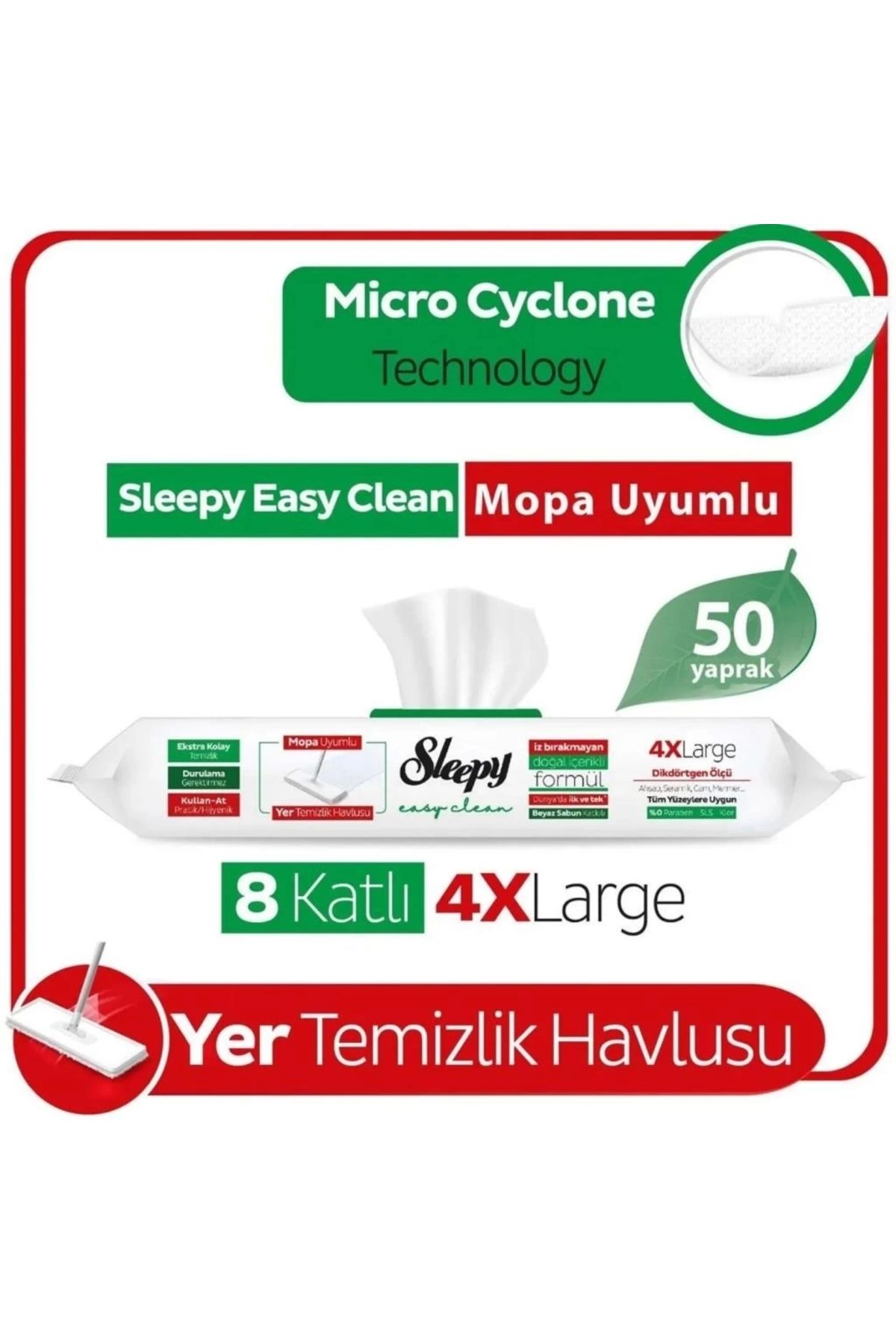 TWOX Sleepy Yer Temizlik Havlusu Mop Uyumlu 50 Adet Beyaz Sabun