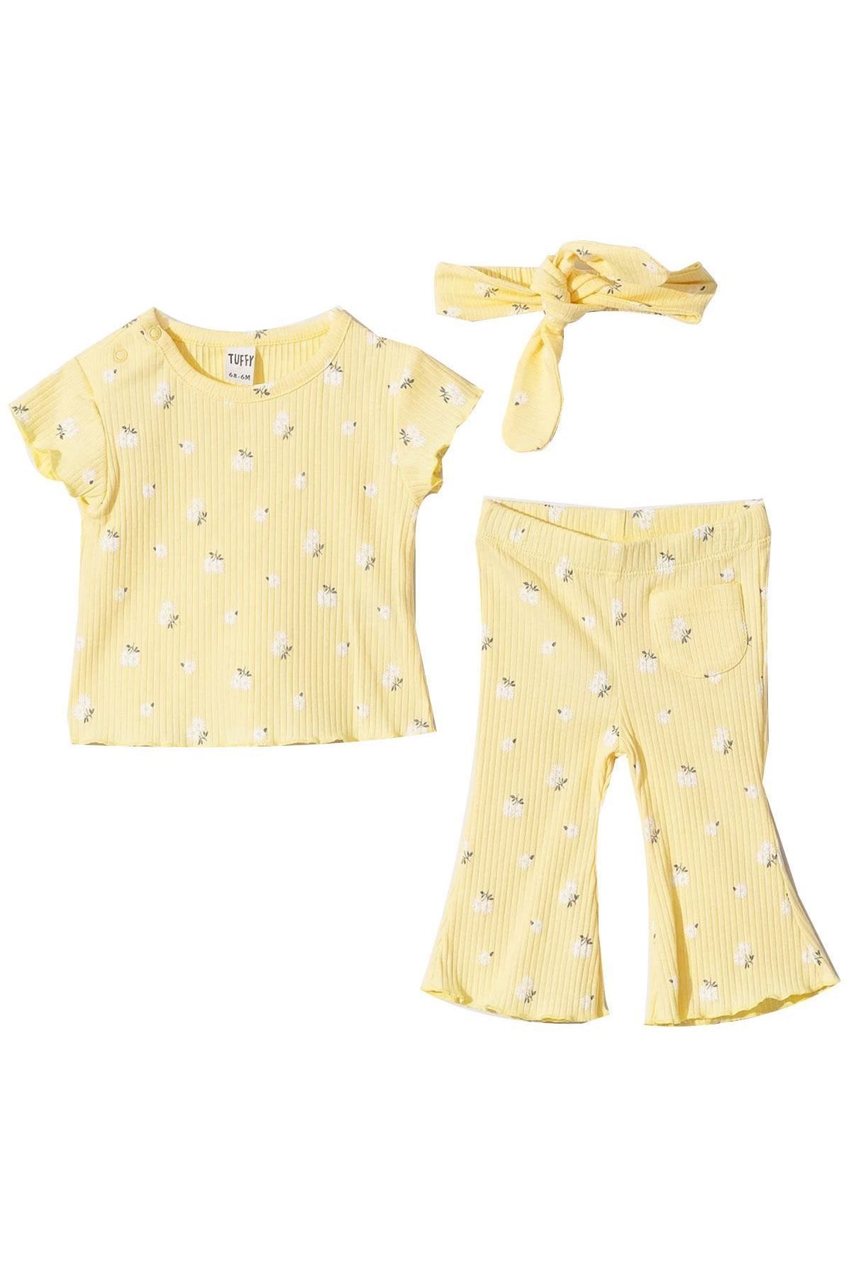 by BebekOdam-Baby Girl Yellow Floral Printed Bandana Ribbed Set 1