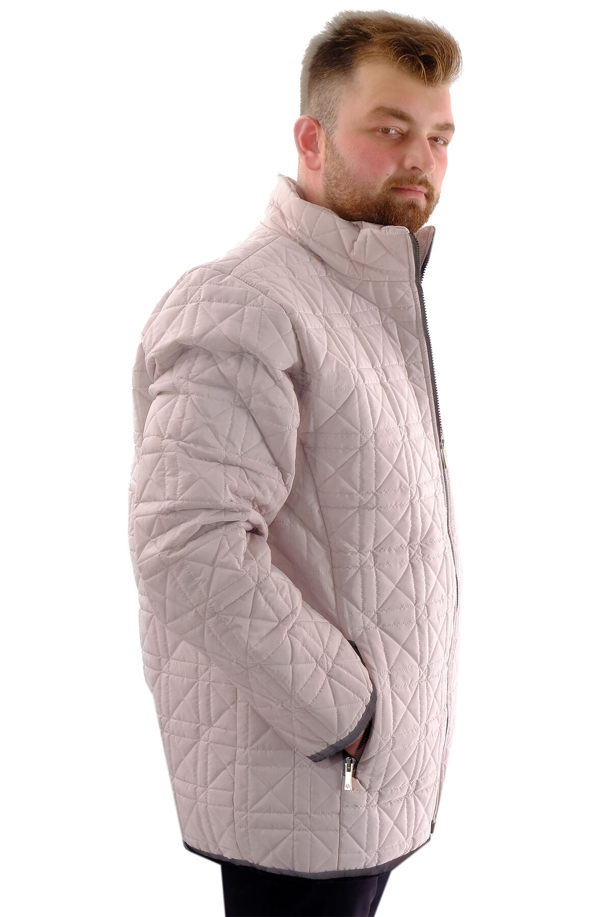 ModeXL Mode XL Büyük Beden Erkek Dik Yaka Kapitone Mont U24601 Bej görsel 3