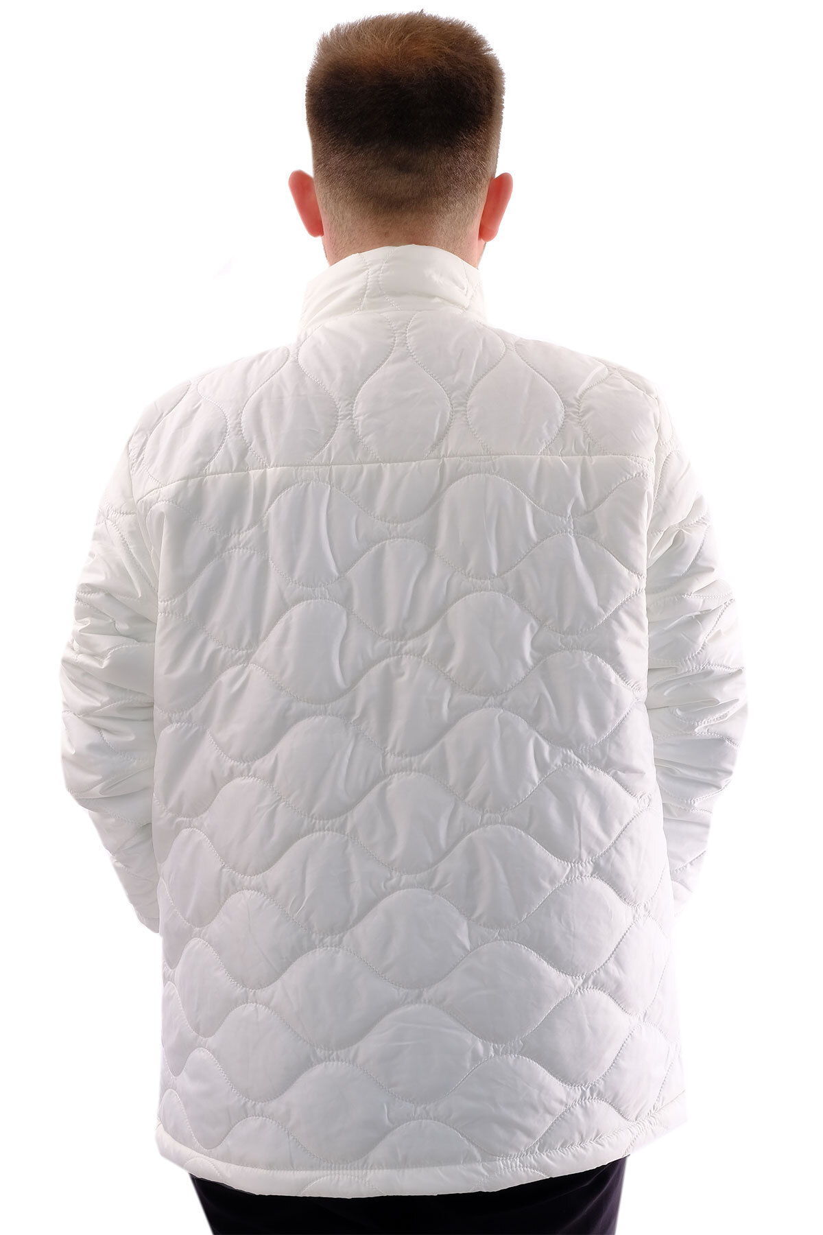 ModeXL Mode XL Erkek Büyük Beden Dik Yaka Ribanalı Kol Fermuarlı Mont U24611 Beyaz görsel 4
