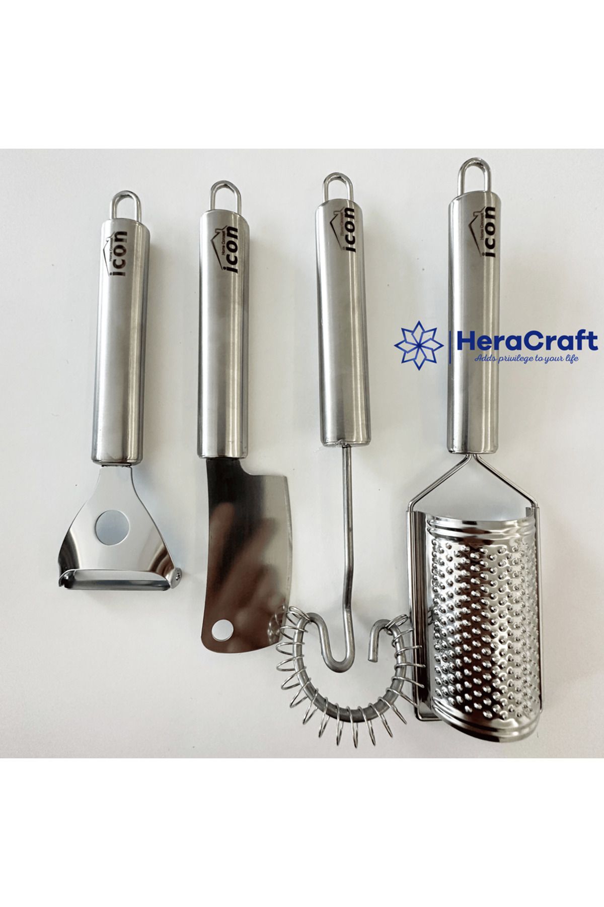 HeraCraft-Set of 4 Inox Stainless Grater Wire Beater Peeler Mini Lines Perfect Home Gift 3