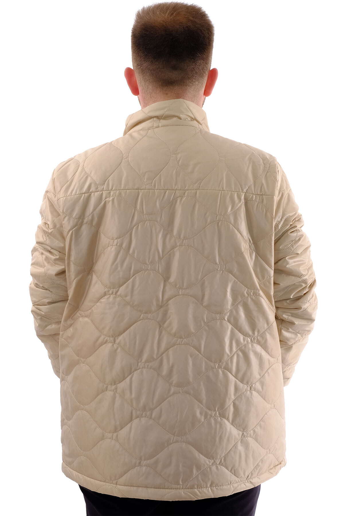 ModeXL Mode XL Erkek Büyük Beden Dik Yaka Ribanalı Kol Fermuarlı Mont U24611 Bej görsel 4