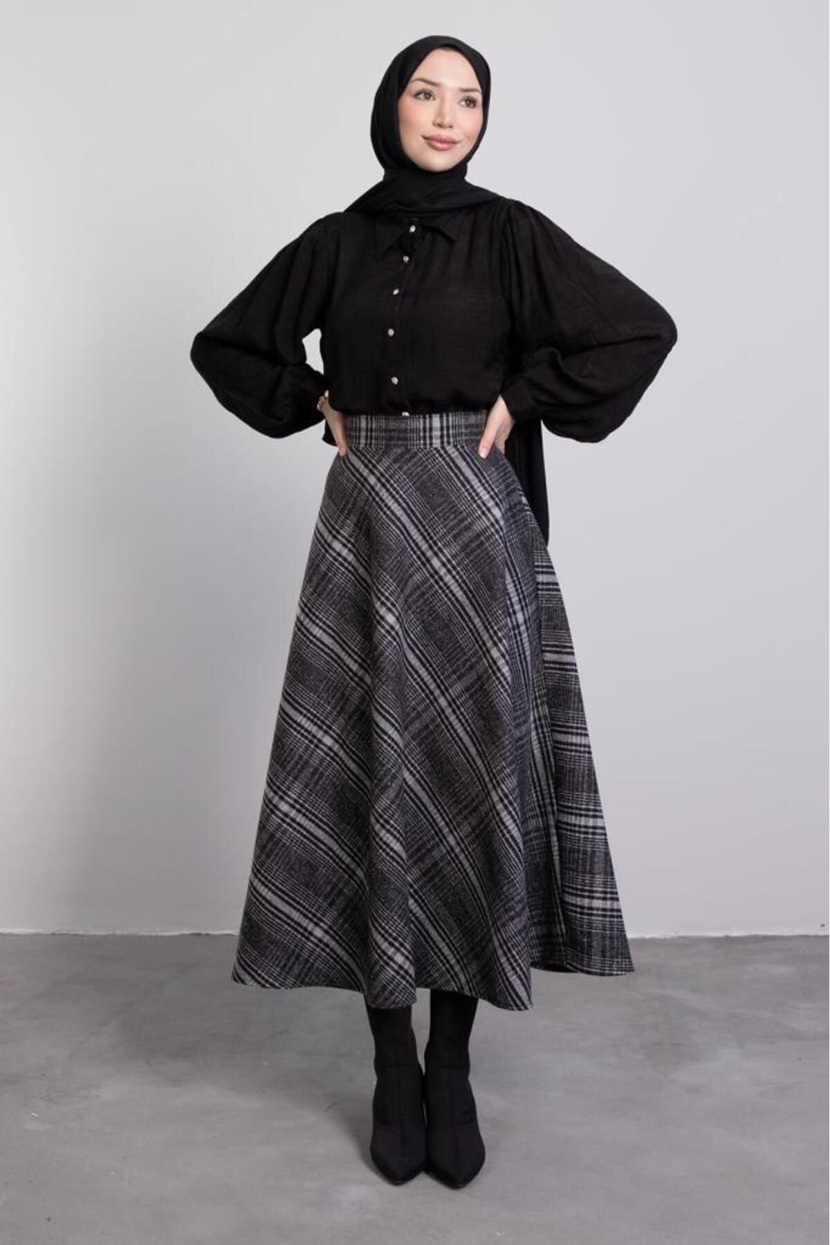 Lamia Giyim-Smoked Hijab Skirt - Plaid Pattern 3