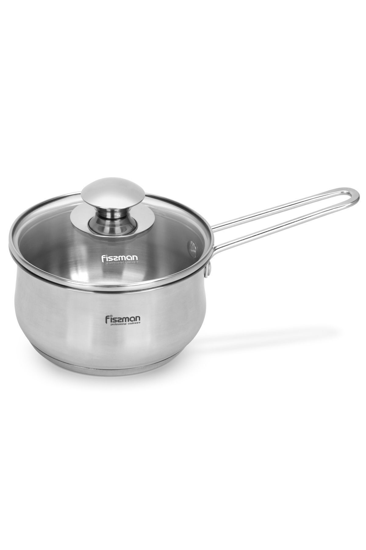 Fissman-Saucepan with Glass Lid 1.1L, Stainless Steel Saucepan 14x7.5cm, Induction Bottom 1