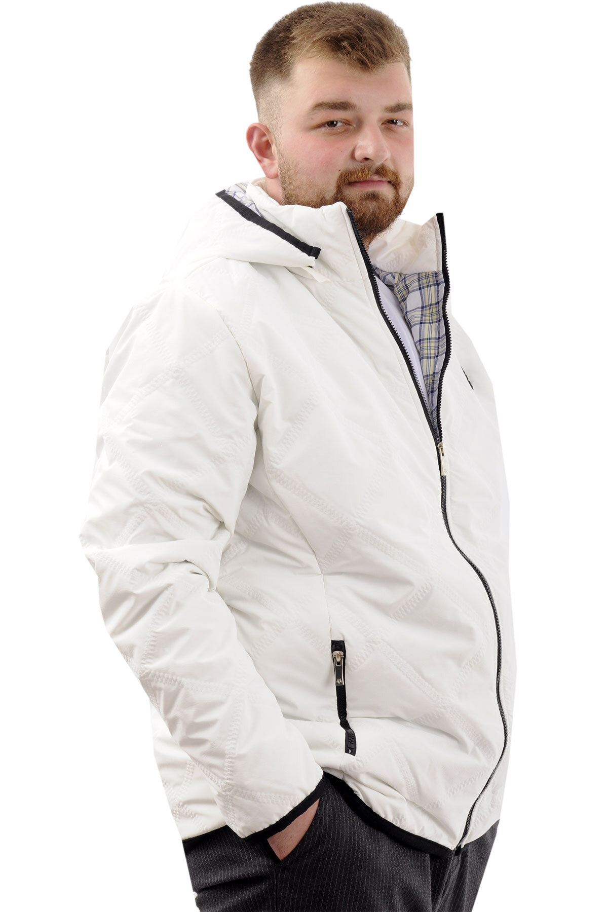 ModeXL Mode XL Büyük Beden Erkek Kapitone Mont Kapüşonlu U24606 Ekru görsel 3