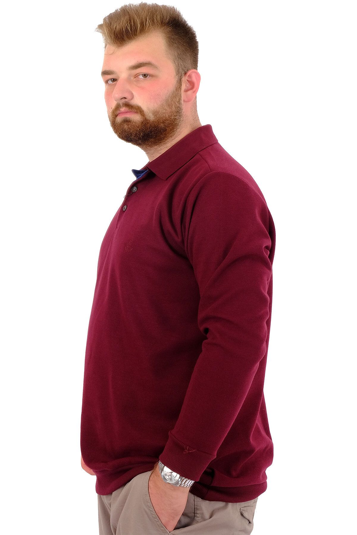 ModeXL-Plus Size Men's Polo Neck Embroidered Sweat - Plum 20440 3