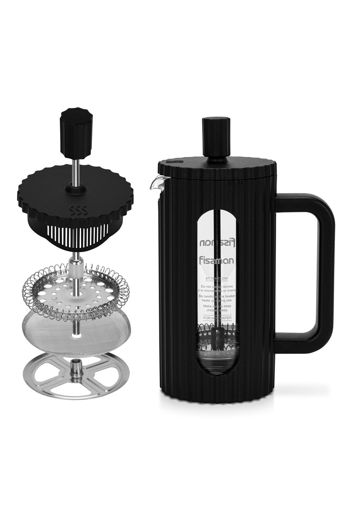 Fissman-French Press Coffee and Tea Maker 350mL, Thick Borosilicate Glass Black 1