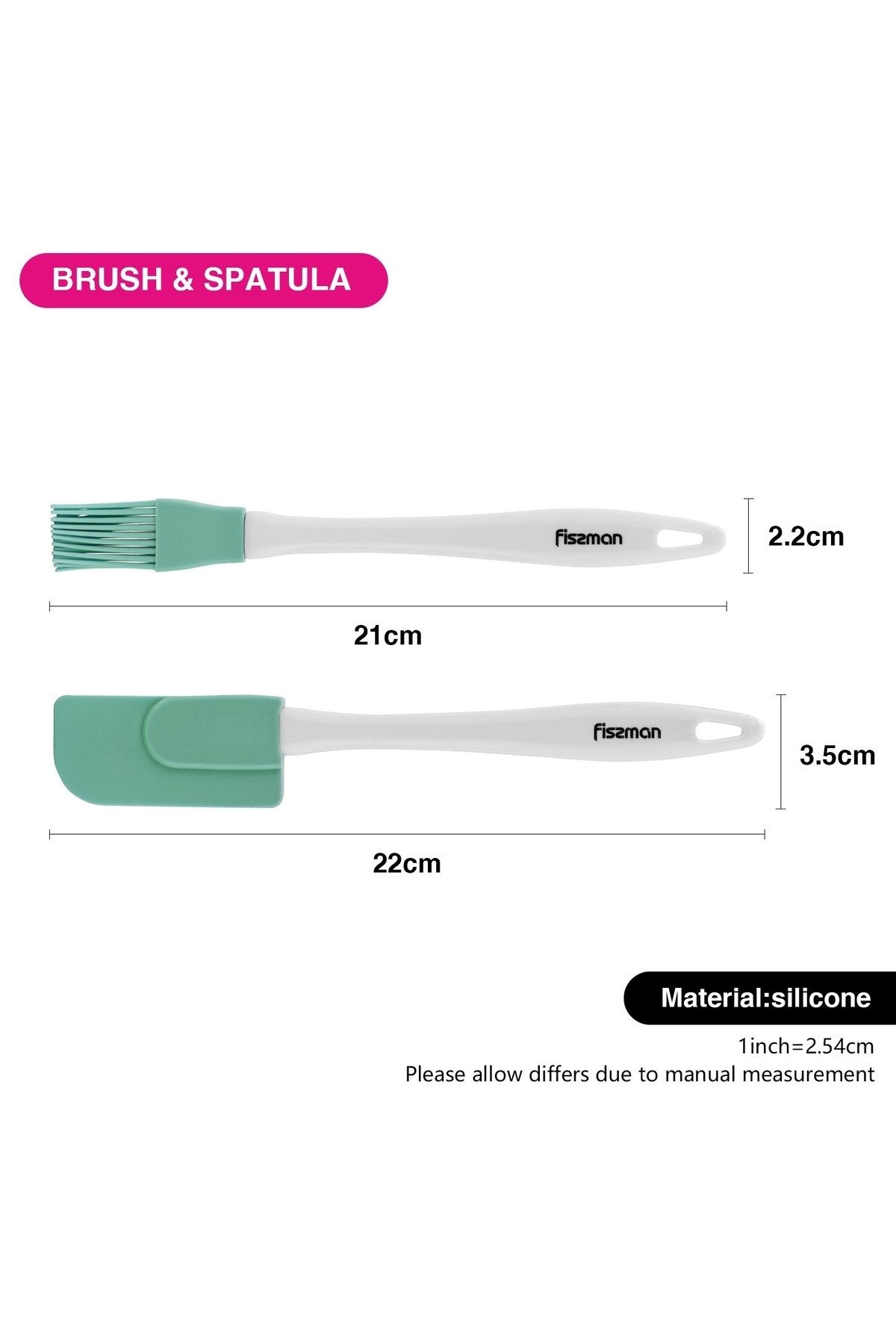 Fissman-Silicone Spatula and Oil Brush Set, Heat Resistant Pastry Set for BBQ, Grilling (Mint Green) 2