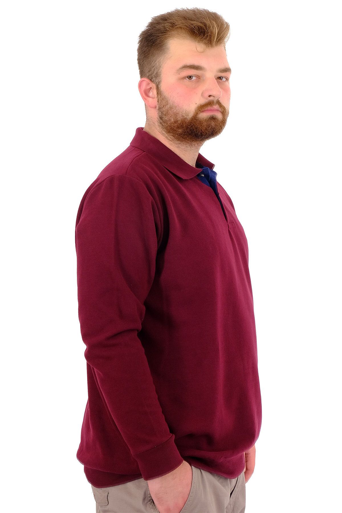 ModeXL-Plus Size Men's Polo Neck Embroidered Sweat - Plum 20440 2