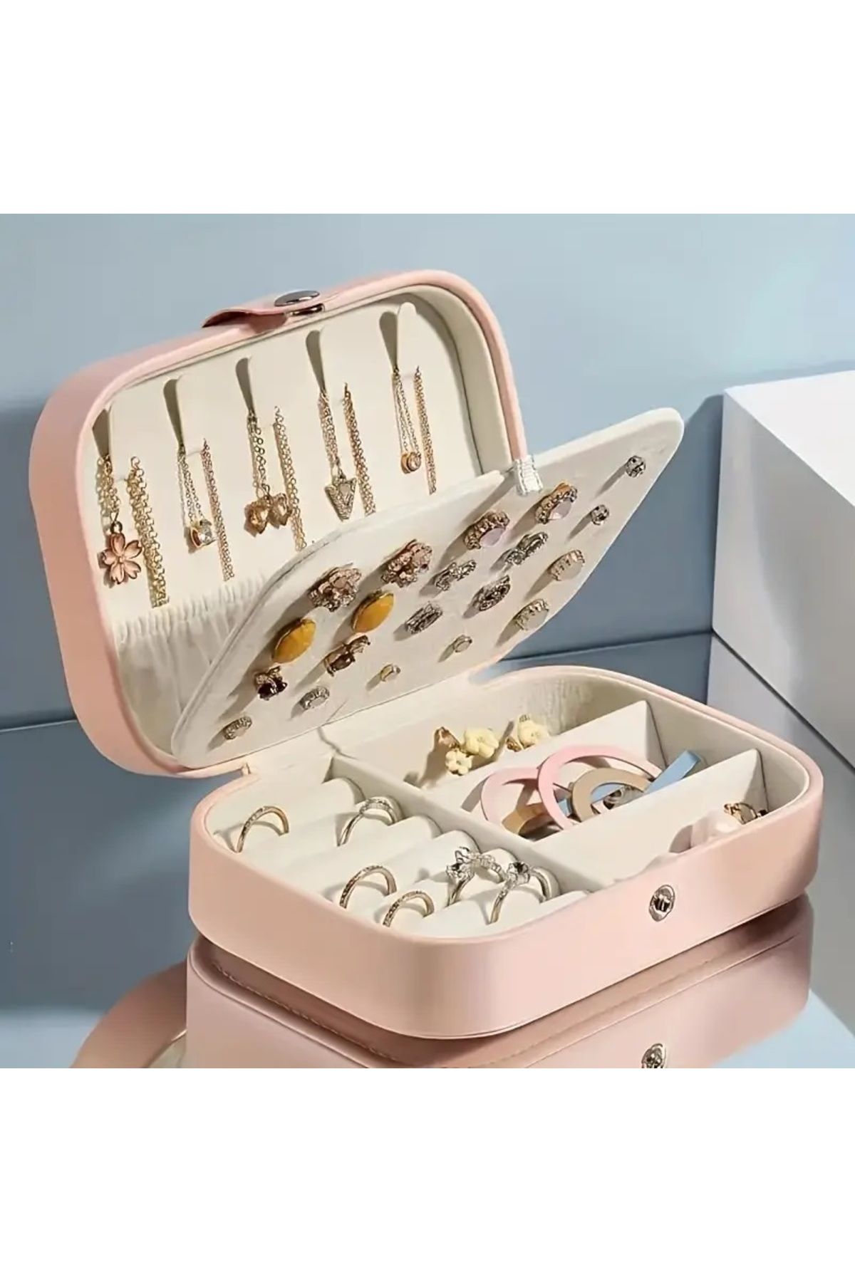 Liva Accessories KİŞİYE ÖZEL - Seyahat Takı Organizer Fermuarlı Mücevher Kutusu 16 x 11 x 5 cm, Pembe