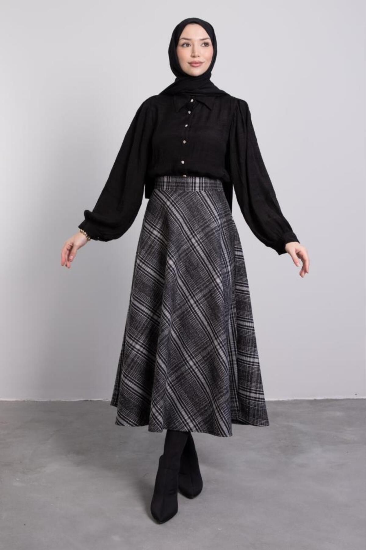 Lamia Giyim-Smoked Hijab Skirt - Plaid Pattern 1