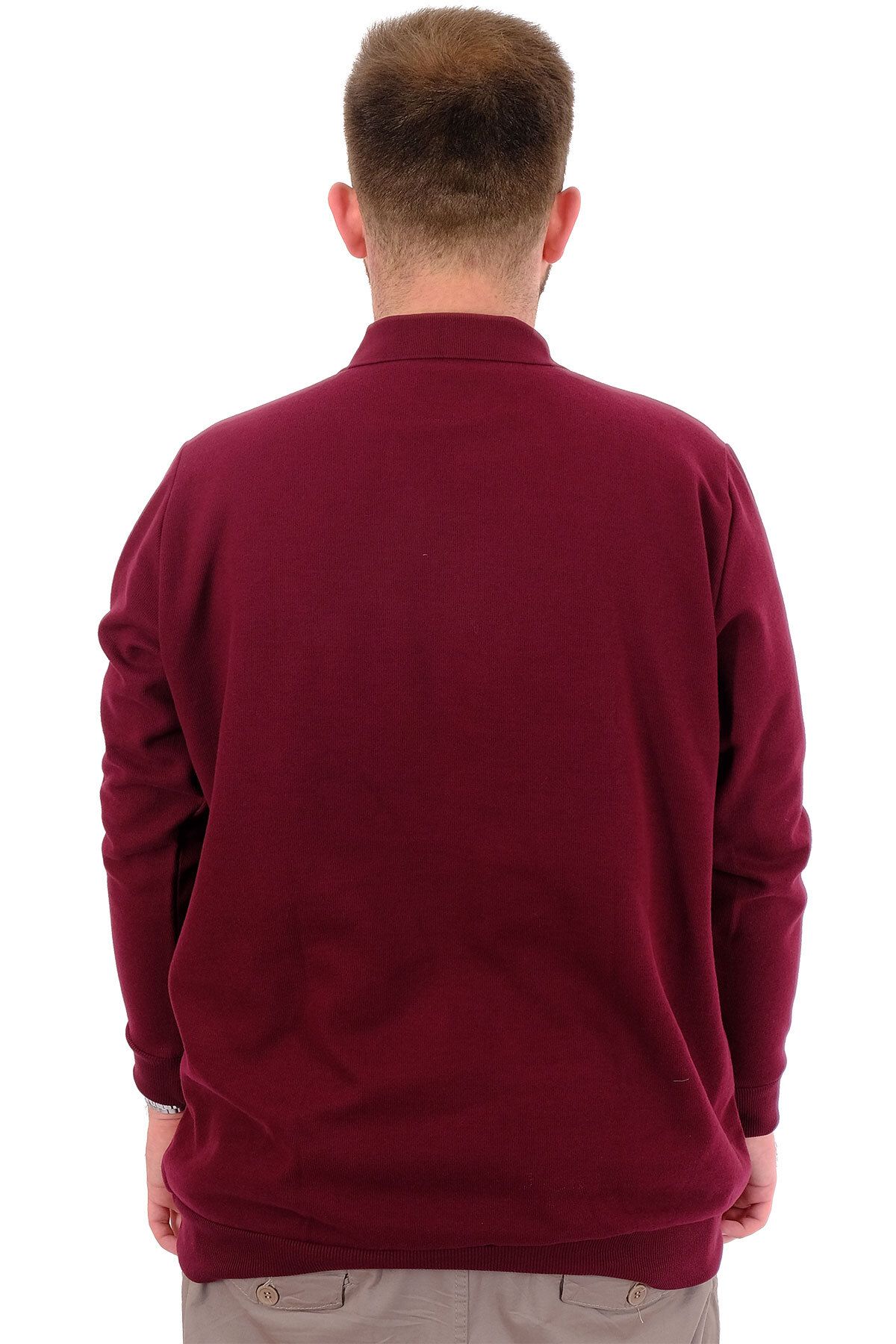 ModeXL-Plus Size Men's Polo Neck Embroidered Sweat - Plum 20440 4