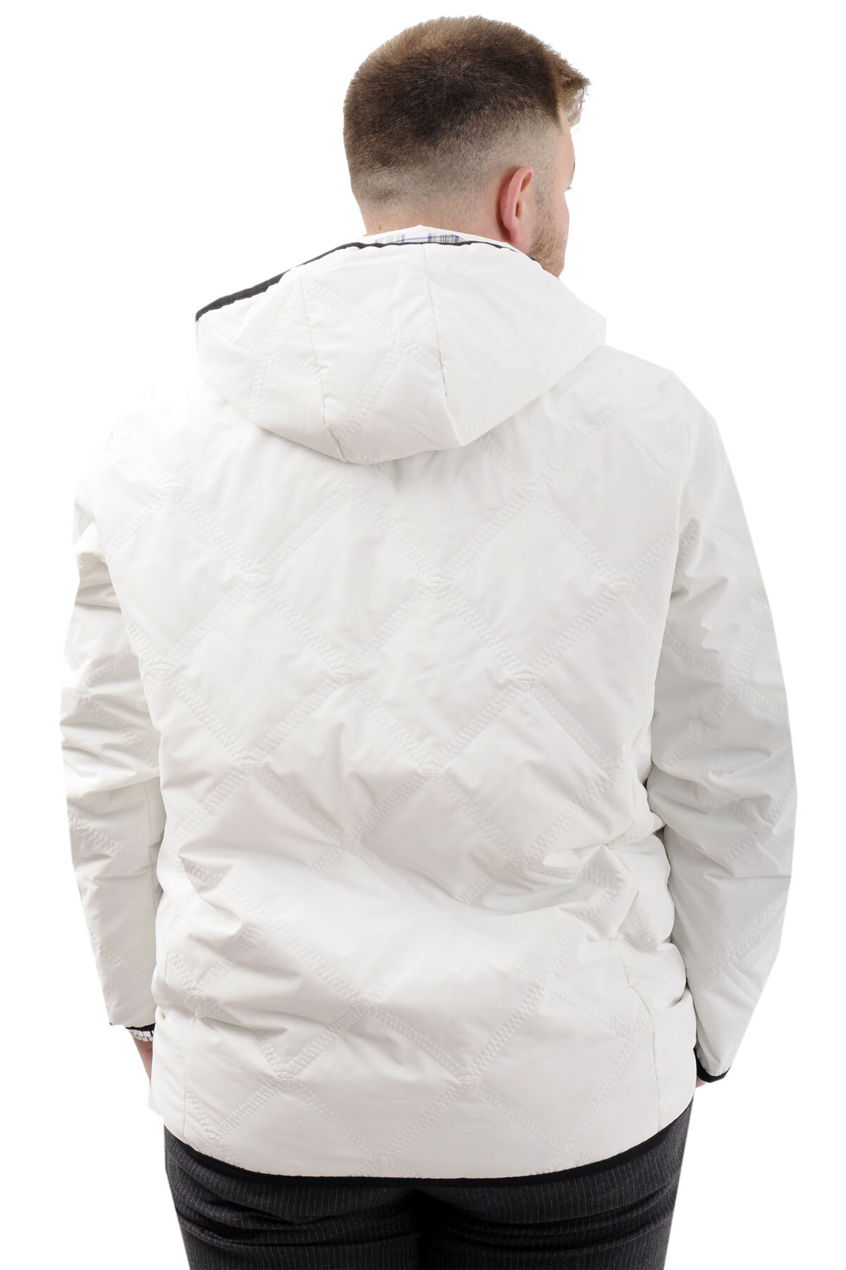 ModeXL Mode XL Büyük Beden Erkek Kapitone Mont Kapüşonlu U24606 Ekru görsel 4