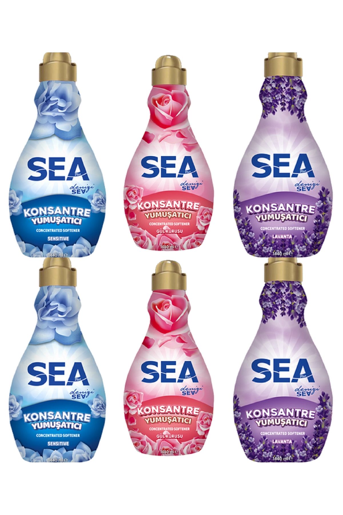 Sea Konsantre Yumuşatıcı Gül 2 & Sensitiv 2 & Lavanta 2 -1440 ml * 6 Adet Avantaj Paketi