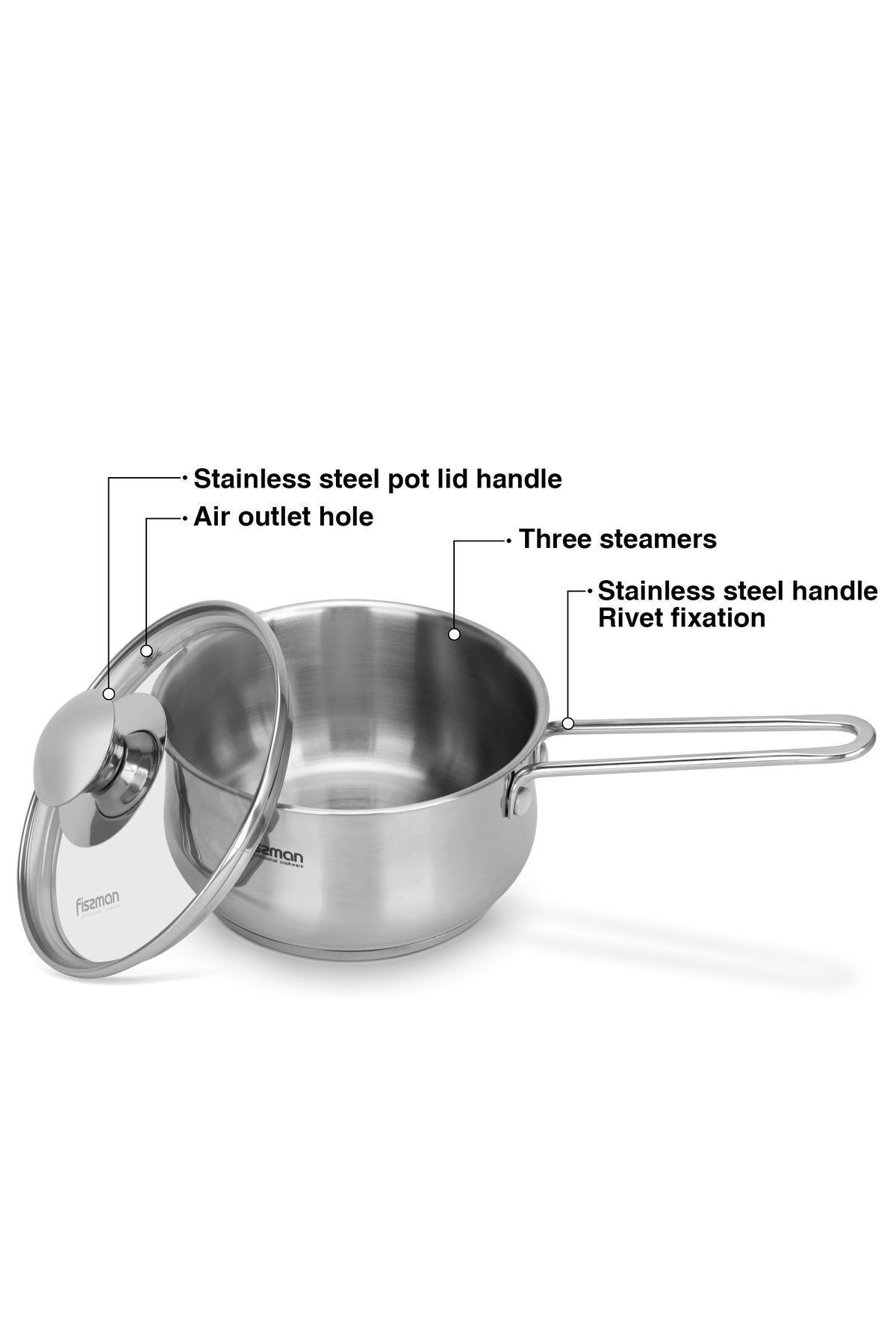 Fissman-Saucepan with Glass Lid 1.1L, Stainless Steel Saucepan 14x7.5cm, Induction Bottom 2