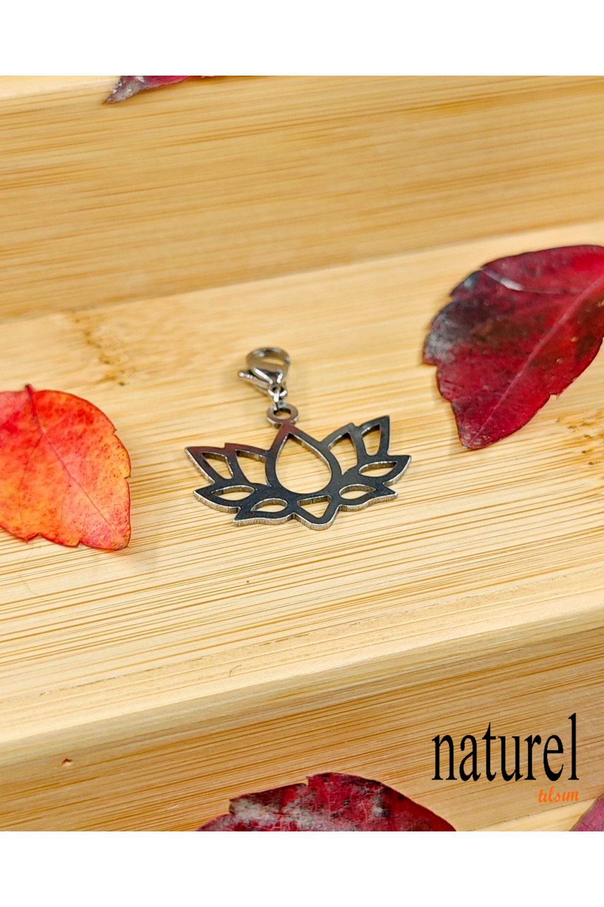 Naturel Tılsım-Silver Color Steel Necklace with Lotus Figure 2