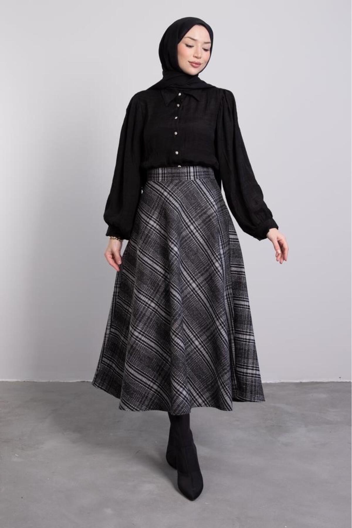 Lamia Giyim-Smoked Hijab Skirt - Plaid Pattern 2