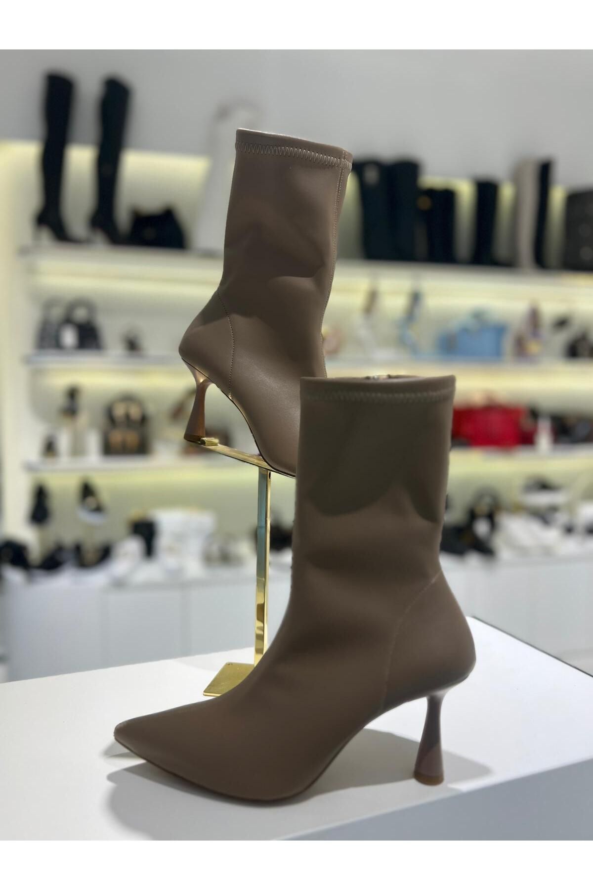 YAHO SHOES-Ankle Boots - Beige - Stiletto Heels 1