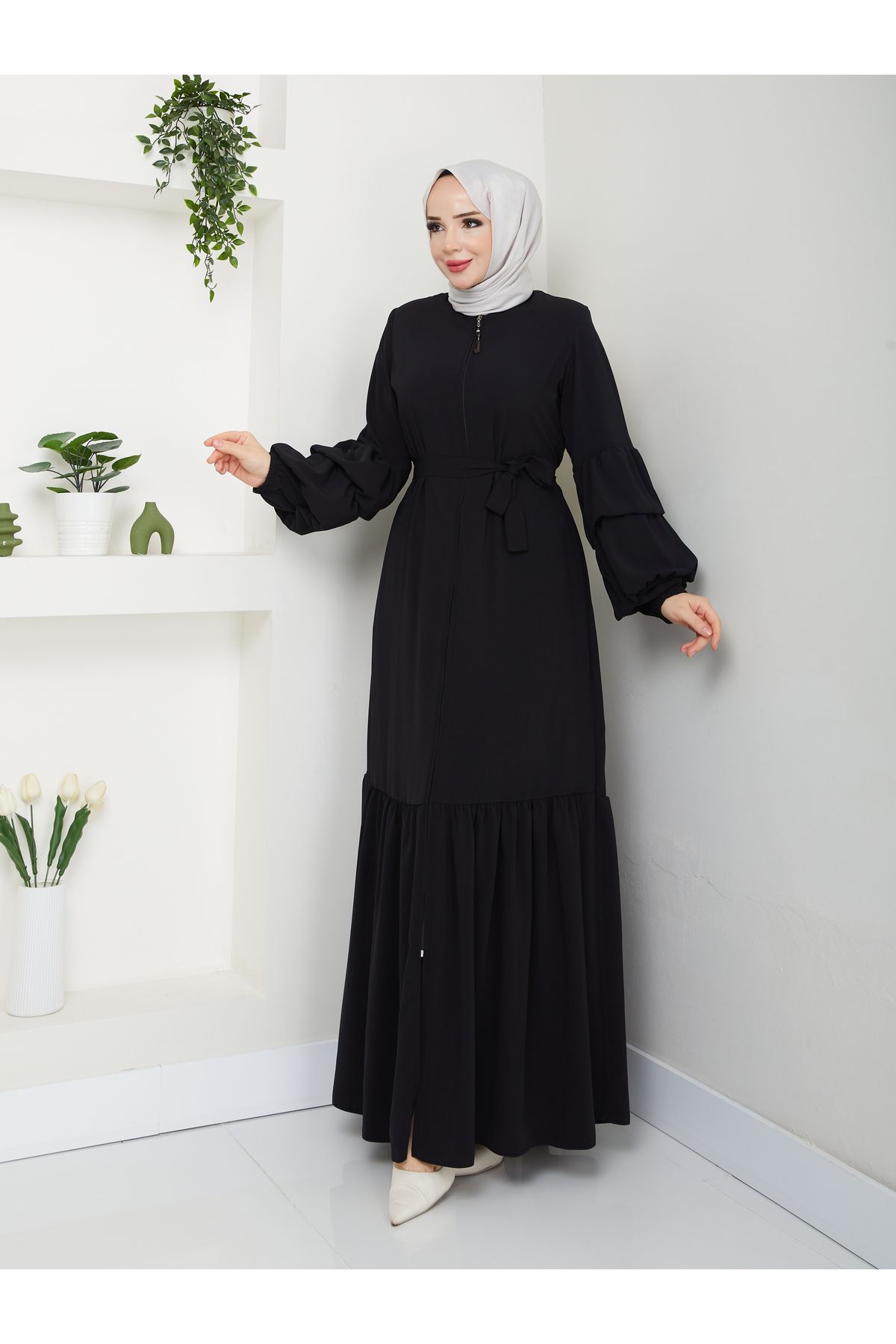 MODA ESRE FASHION-Medina Hijab Clothing - Balloon Sleeve and Gathered Skirt, Silk Ferace 2