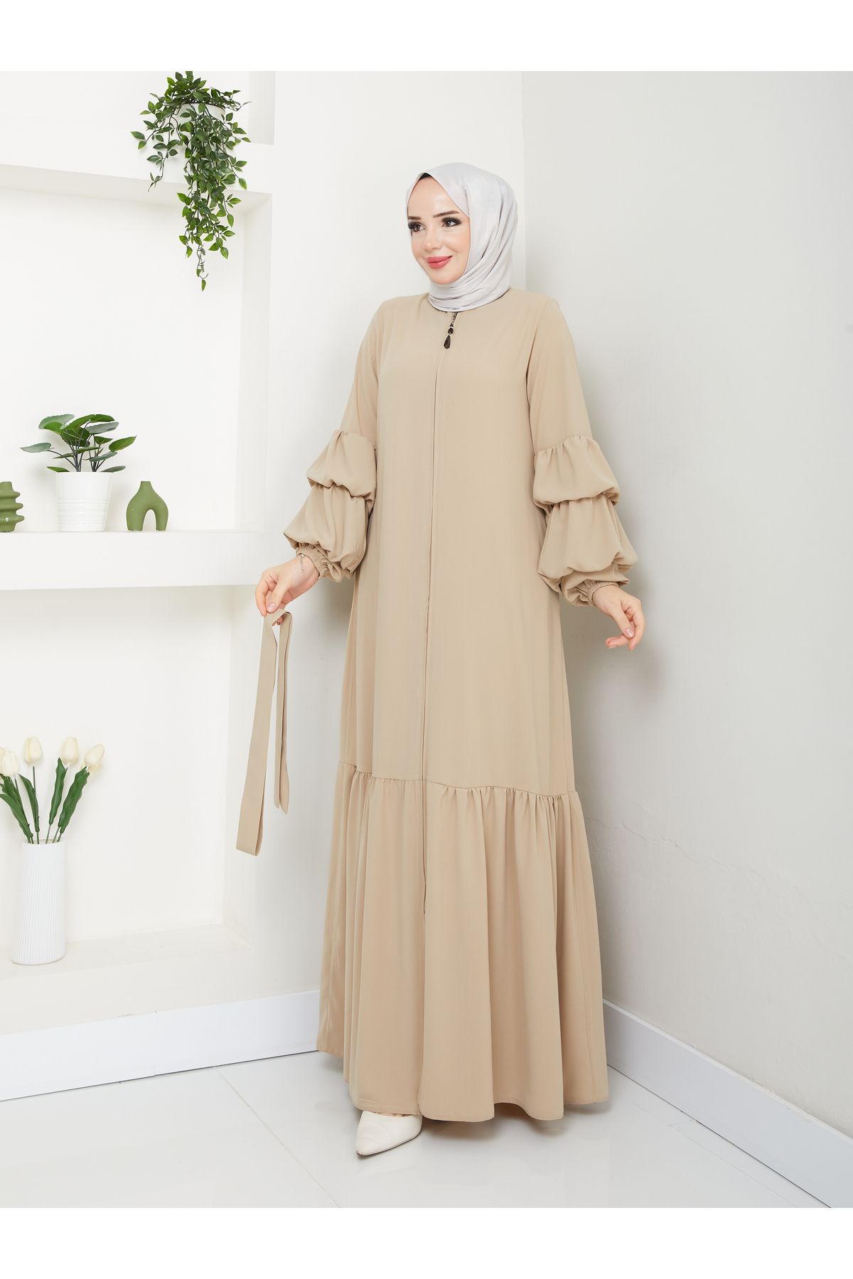 MODA ESRE FASHION-Medina Hijab Clothing - Balloon Sleeve and Gathered Skirt, Silk Ferace 2