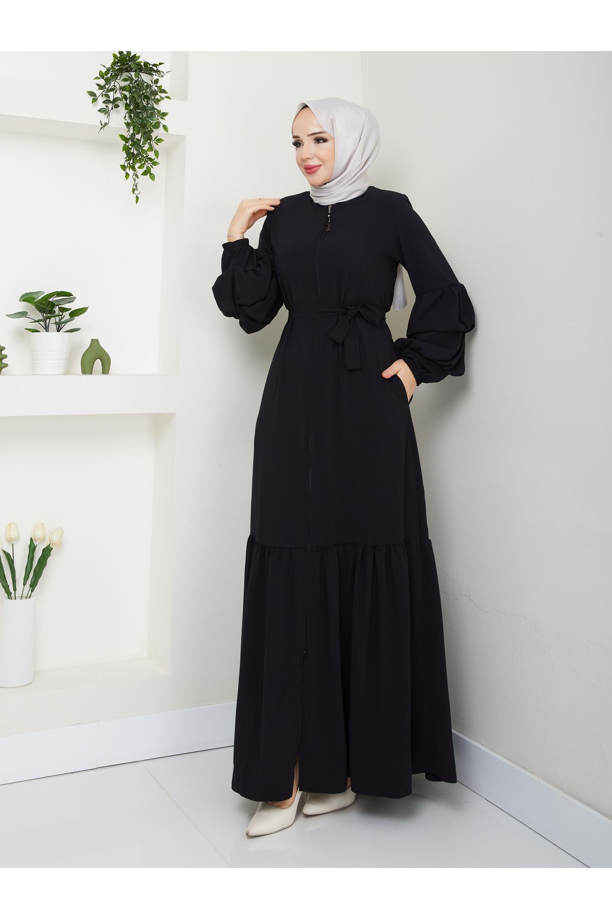 MODA ESRE FASHION-Medina Hijab Clothing - Balloon Sleeve and Gathered Skirt, Silk Ferace 6