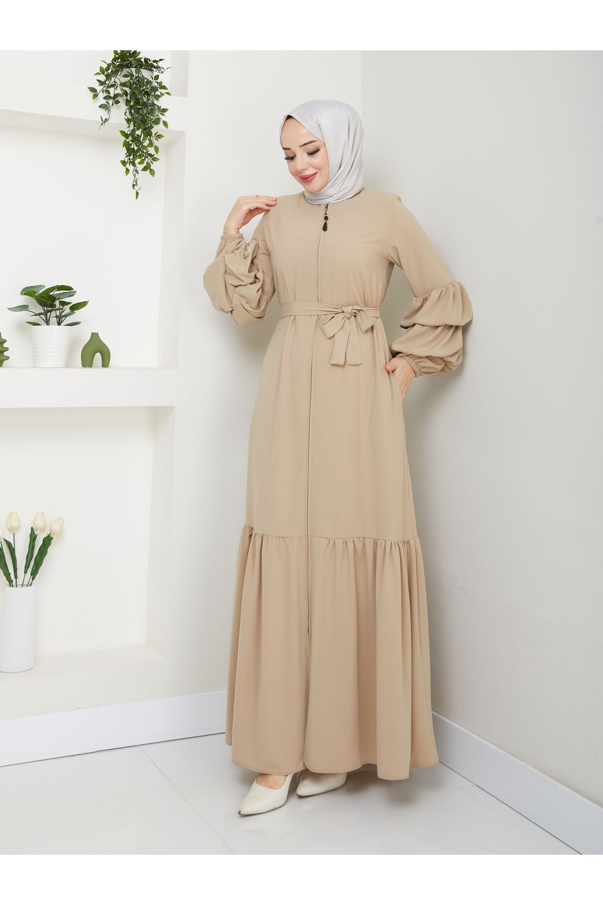 MODA ESRE FASHION-Medina Hijab Clothing - Balloon Sleeve and Gathered Skirt, Silk Ferace 8