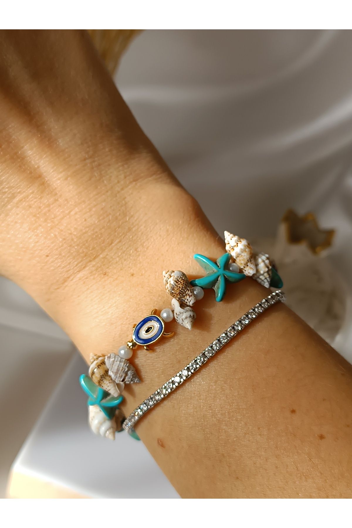 La fee aksesuar-Women's Bracelet Evil Eye Turtle Seashell & Starfish Bracelet 2