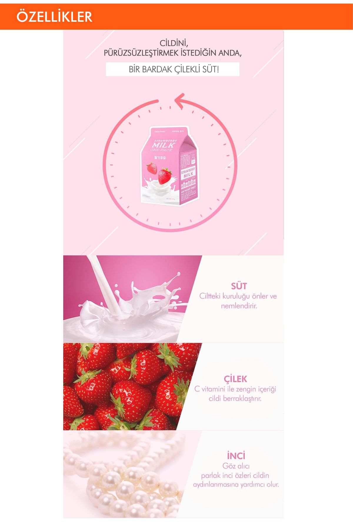 Missha-Brightening Sheet Mask (Strawberry-Milk) a'Pieu Strawberry Milk One-Pack 2