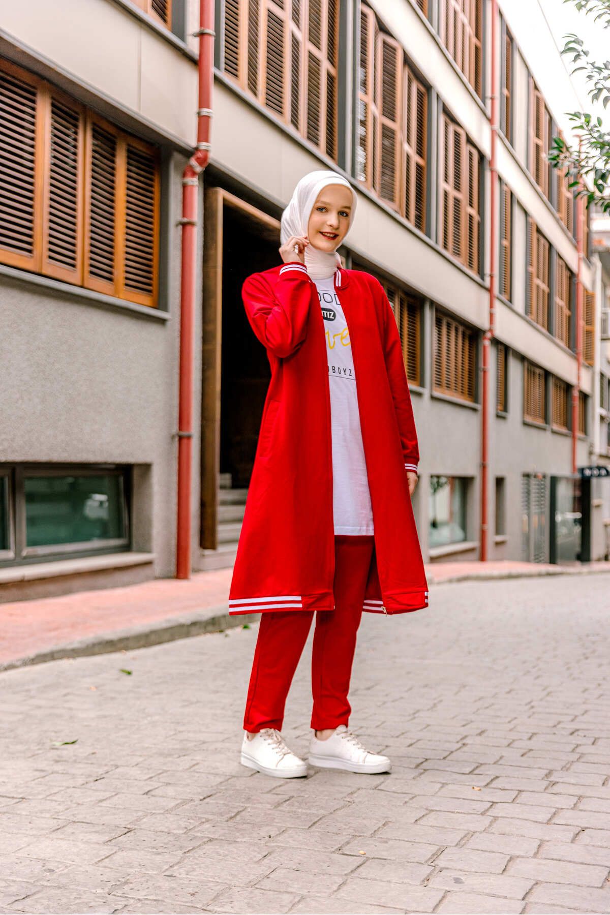 SELF CONTROL-Red Hijab Tracksuit Set - Triple Tunic Set 2