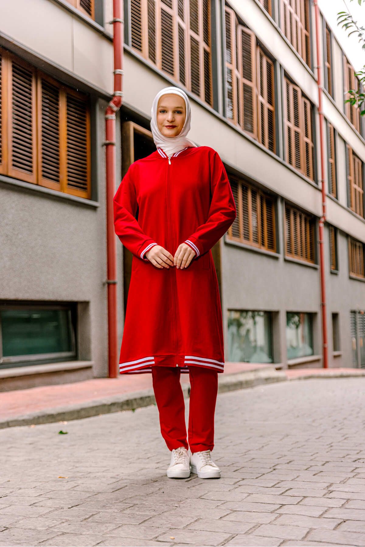 SELF CONTROL-Red Hijab Tracksuit Set - Triple Tunic Set 6