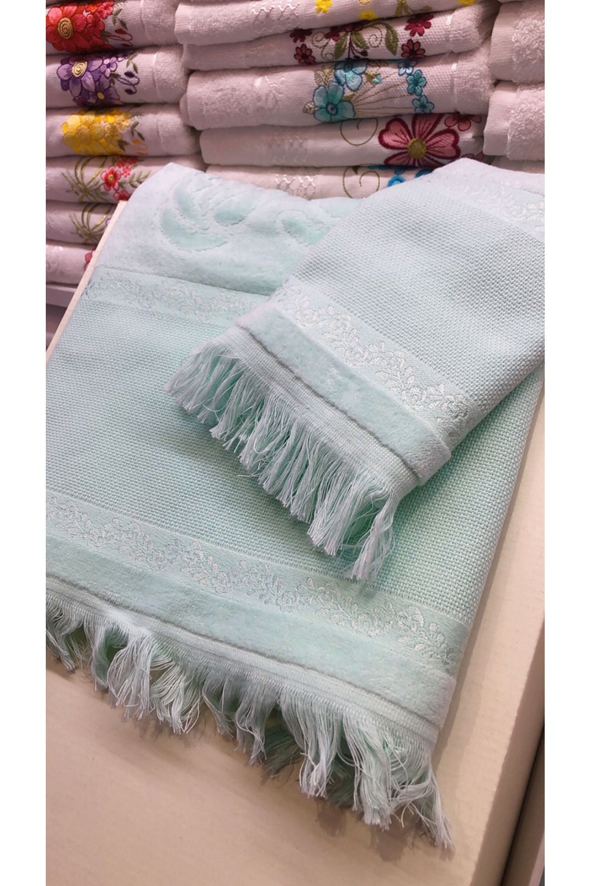 Fiesta-Water Green Soft Etamine Mother-Daughter Towel Set 3