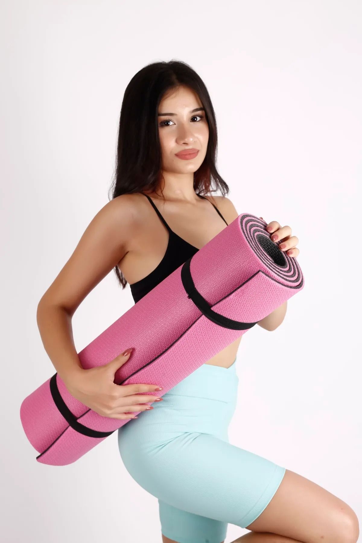 AKTİF SPOR AKTİF SPORT 10 MM PEMBE SİYAH PİLATES MİNDERİ YOGA KAMP MAT Çift Taraflı 10 Mm