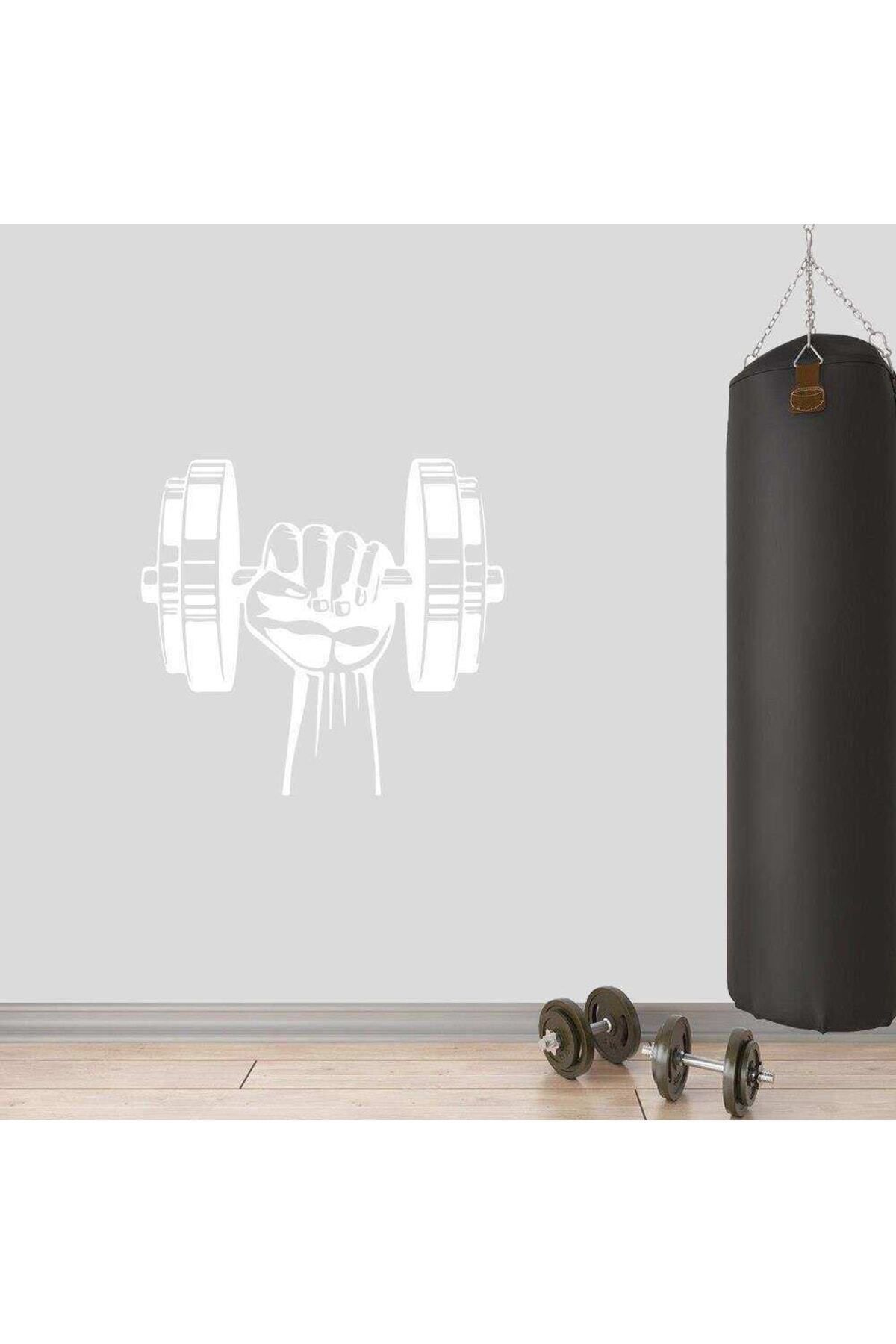 MLH STORE Dumbell Tutan El, Fitness Dekoratif Duvar Sticker, Çıkartma, Etiket Beyaz