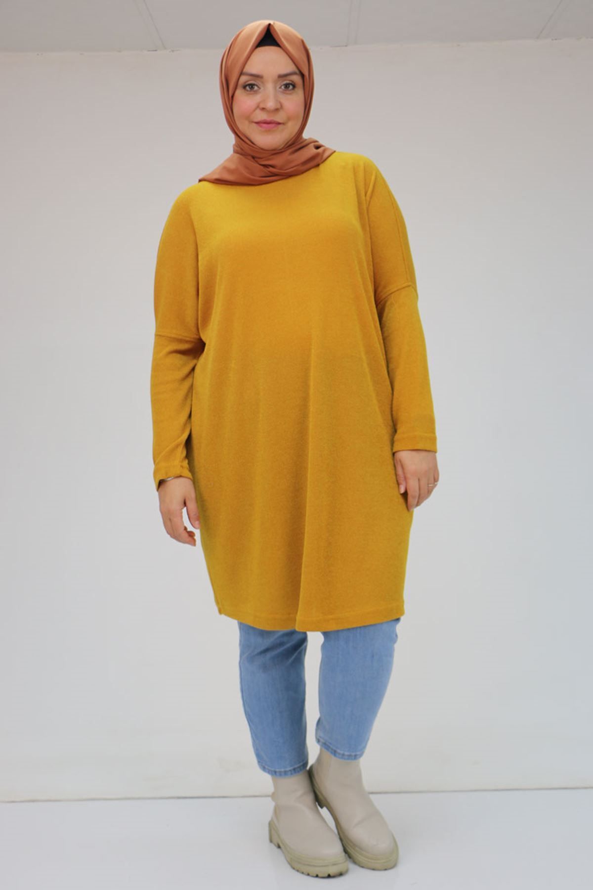 Eslina-48115 Mustard Plus Size Low Sleeve Tunic 1