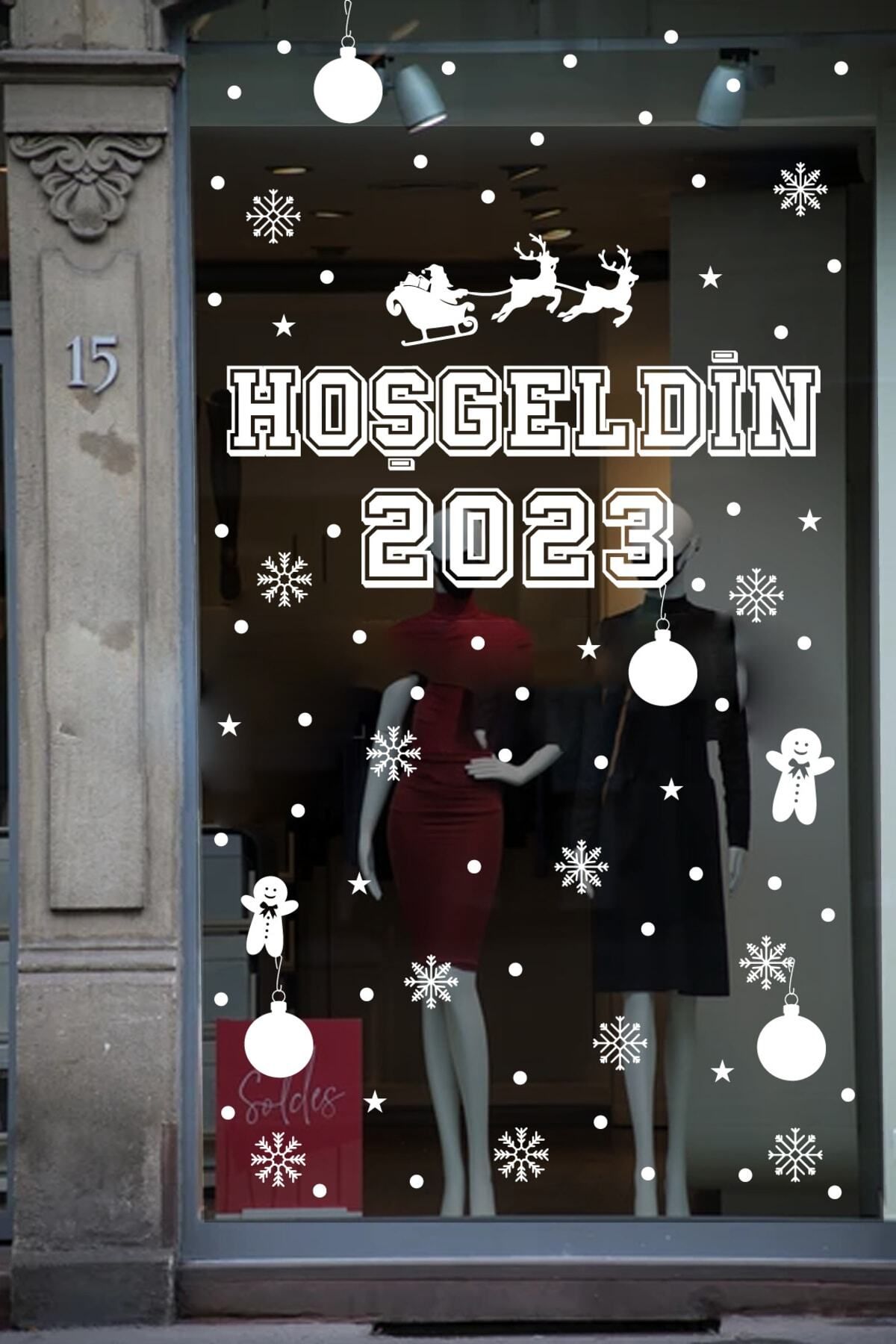 MLH STORE Hoşgeldin 2023 Yılbaşı Happy New Year Sticker Çıkartma Süsü Yeni Yıl Parti Cam Noel Ağacı Kar Tanesi