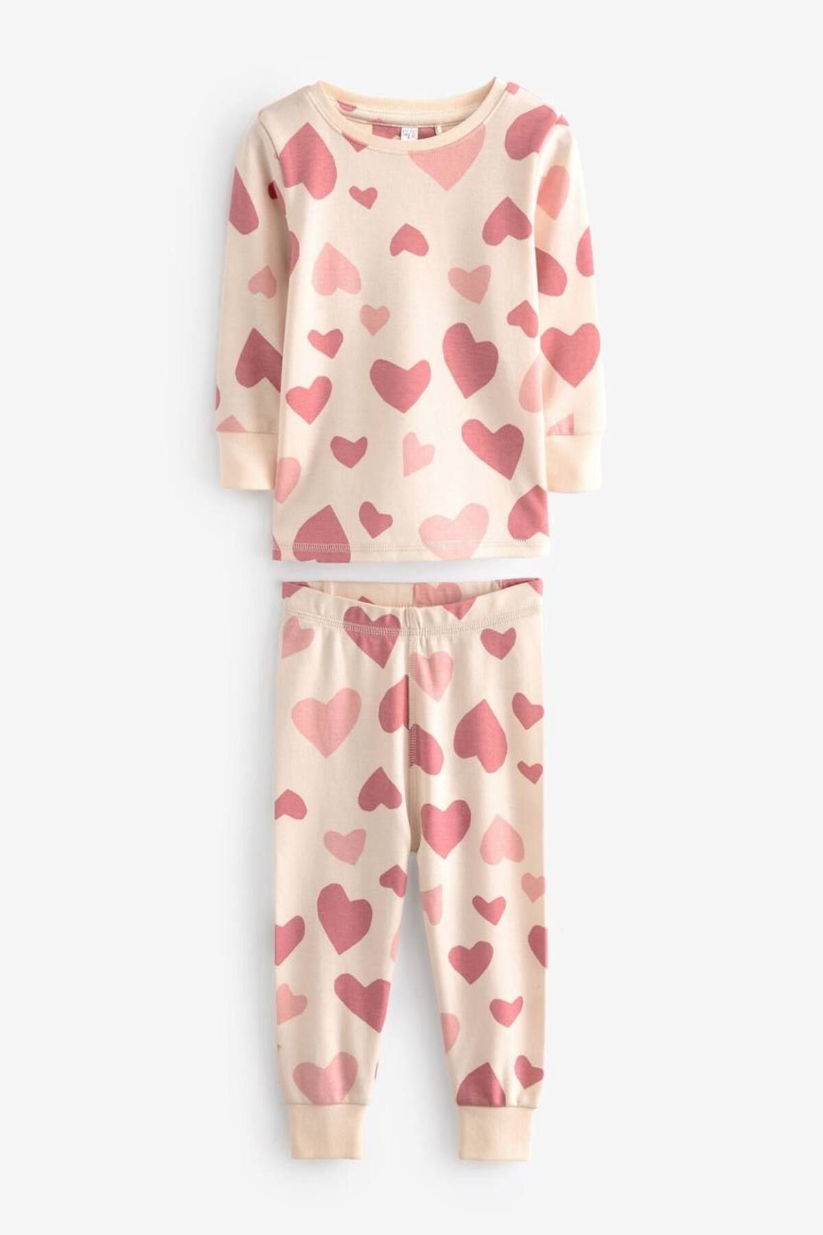 Lolliboomkids-Girls' New Season 100% Cotton Combed Salmon Tone Heart Printed Elastic Leg Pajamas Set 2