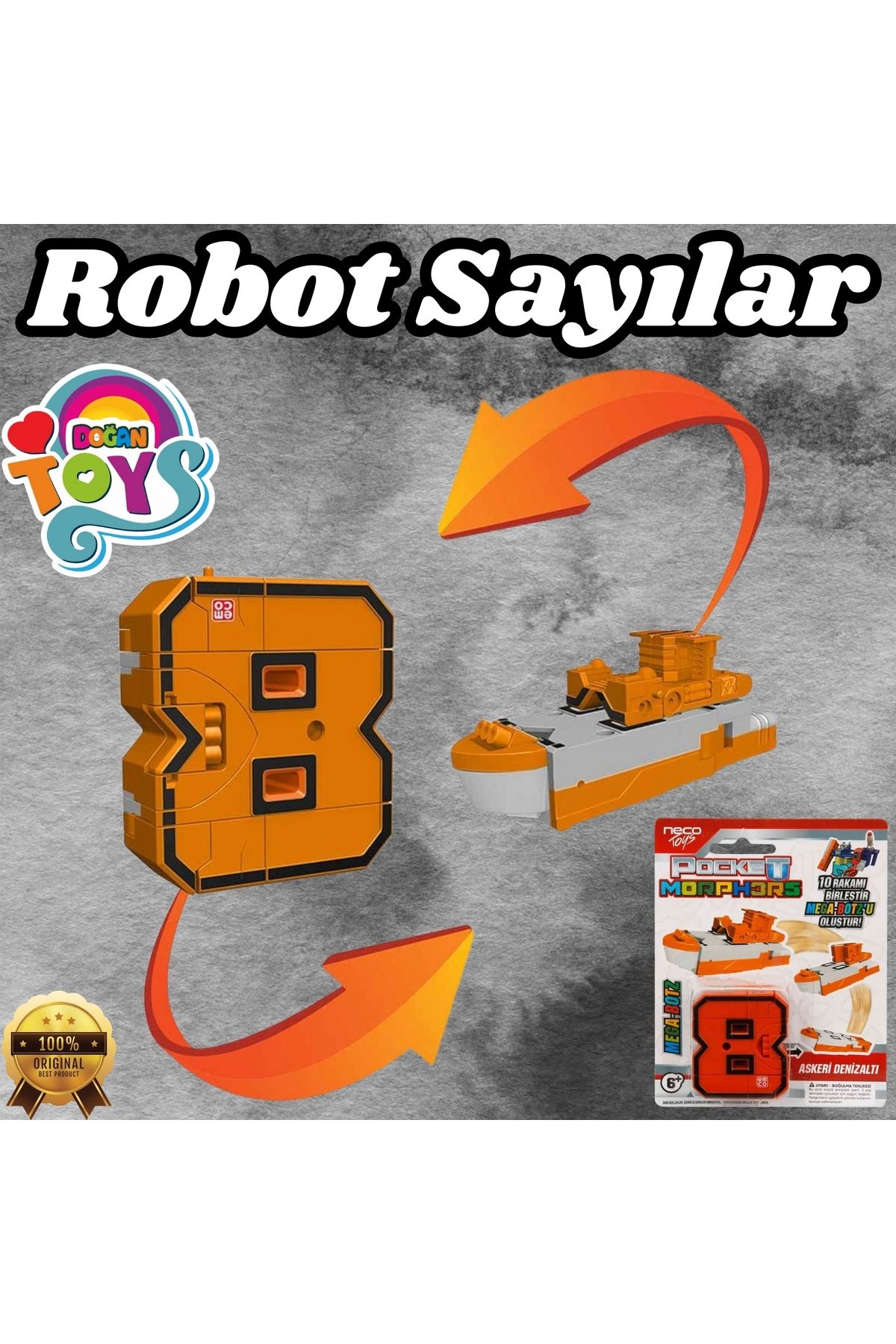 Doğan Oyuncak Dünyası-Pocket Morphers 8 - Robot Transforming Numbers, Number 8 Submarine Transformers 1