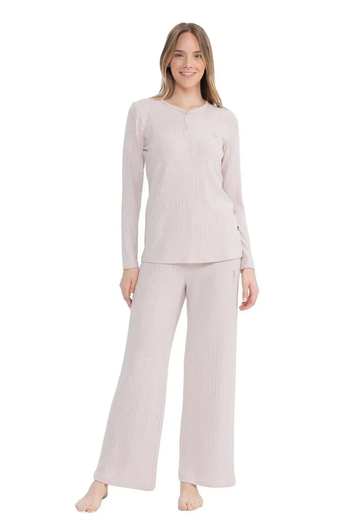 U.S. Polo Assn.-Us Polo Licensed Soft Textured Fabric Long Sleeve Women's Pjamas Suit 1