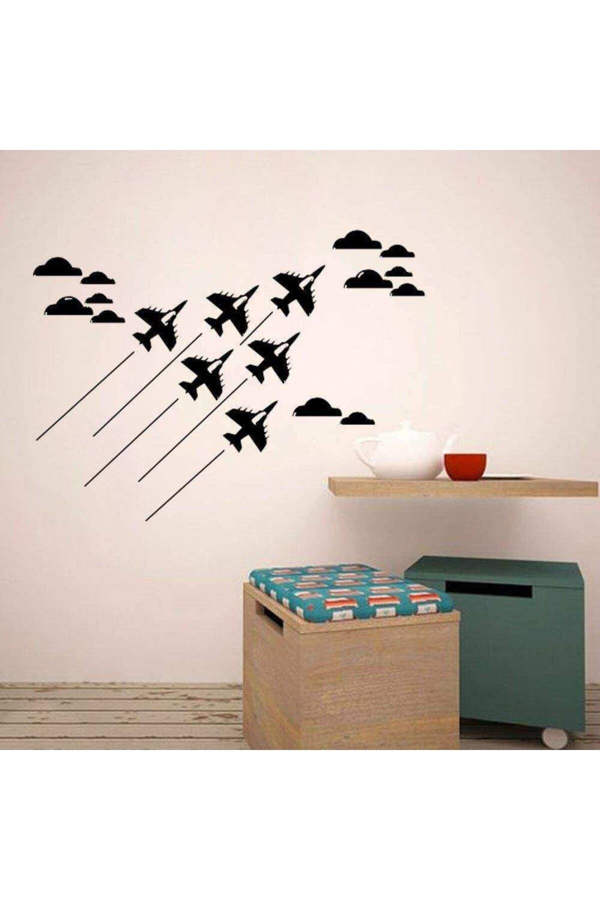 MLH STORE Gökyüzündeki F16 Uçakları - Bulutlar Dekoratif Çocuk Odası Duvar Sticker, Çıkartma
