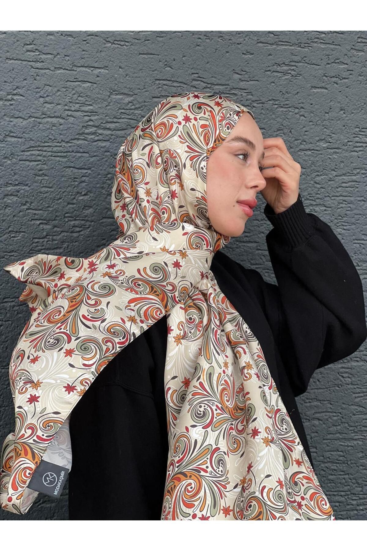 Modakaşmir-Art Floral Pattern Silky Shawl 3