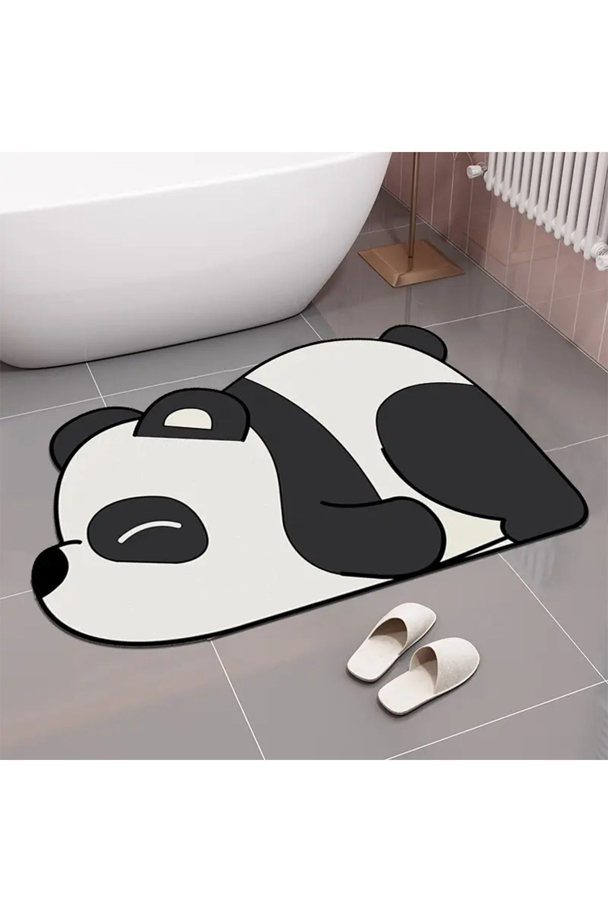 Else Dekor Else Panda Su Emici Duş Önü Banyo Paspası Klozet Tek Parça Hayvanlı Banyo Halısı