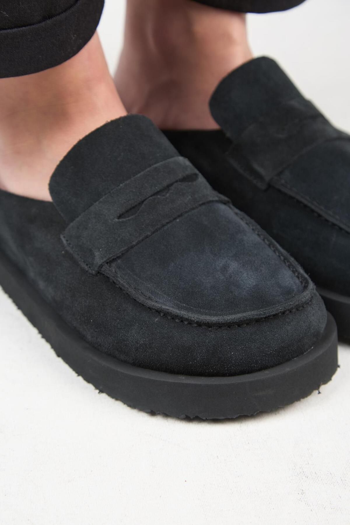 Manijero-(Ziva) Women's Genuine Leather Loafer Platform Anthracite Slippers 4