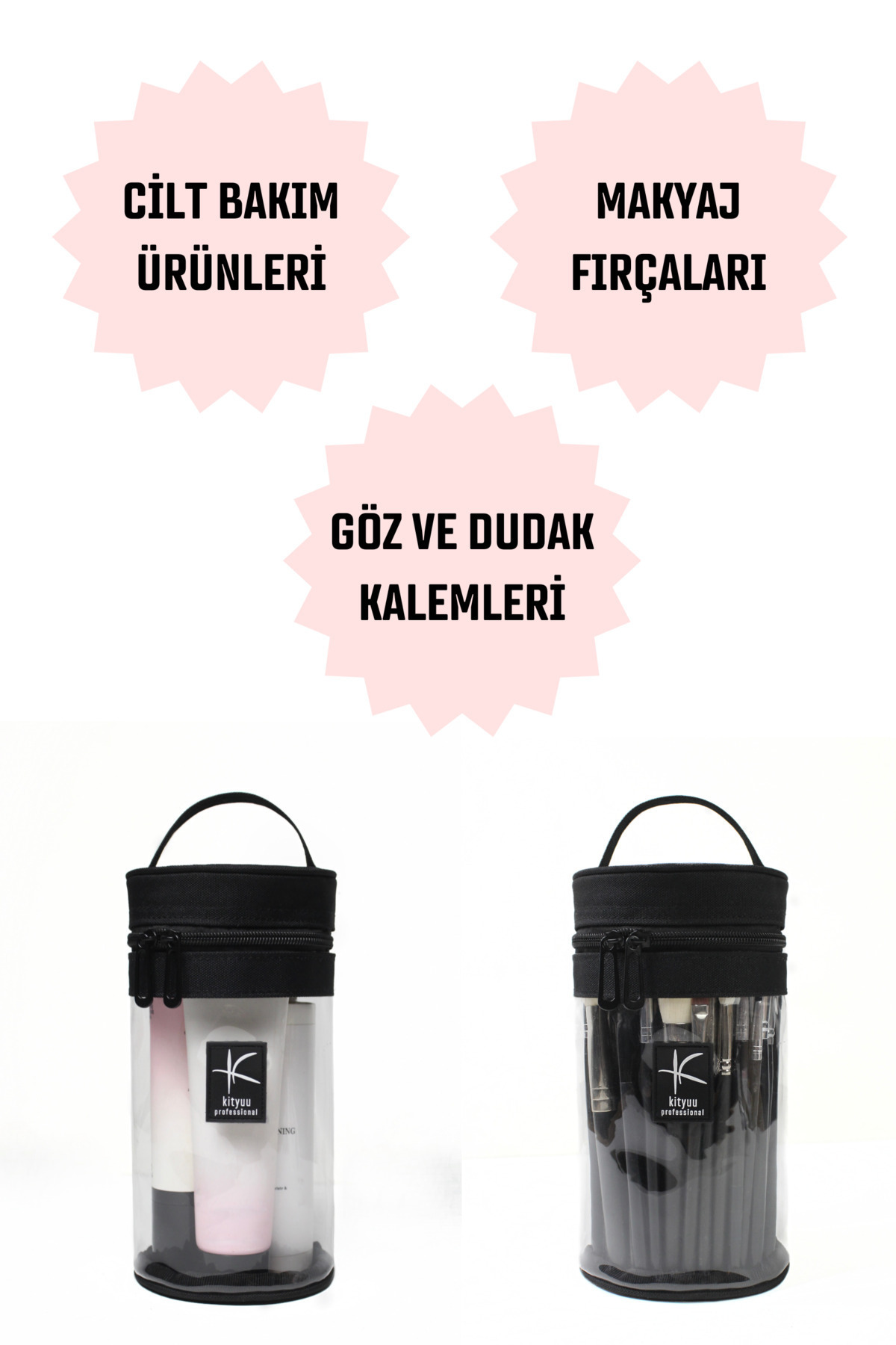 Silindir Çok Amaçlı Makyaj Fırça Düzenleyici ve Seyahat Kozmetik Çantası — مشکی makeupbagSLD — تصویر 7 از 8