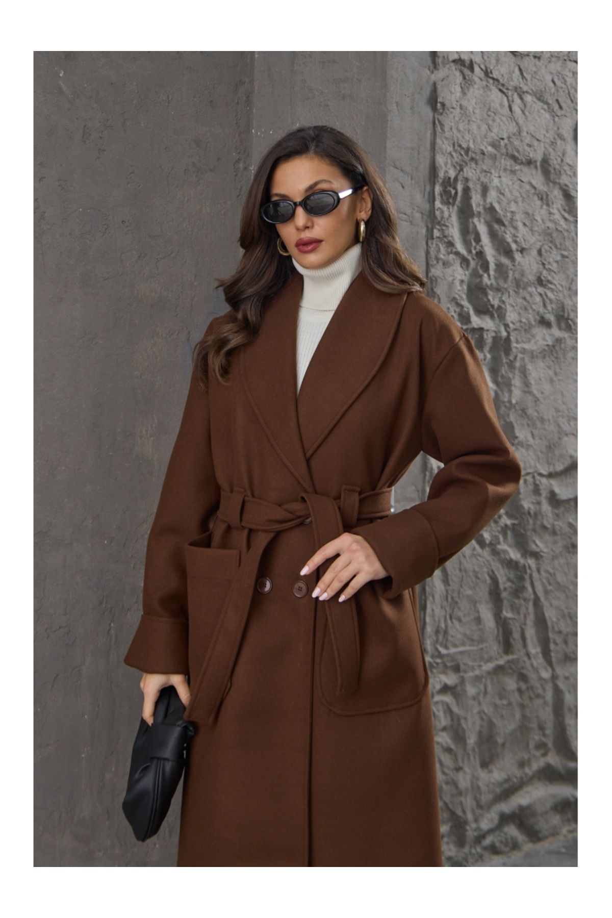 Elif Özbey Butik-Brown Shawl Collar Premium Coat 2