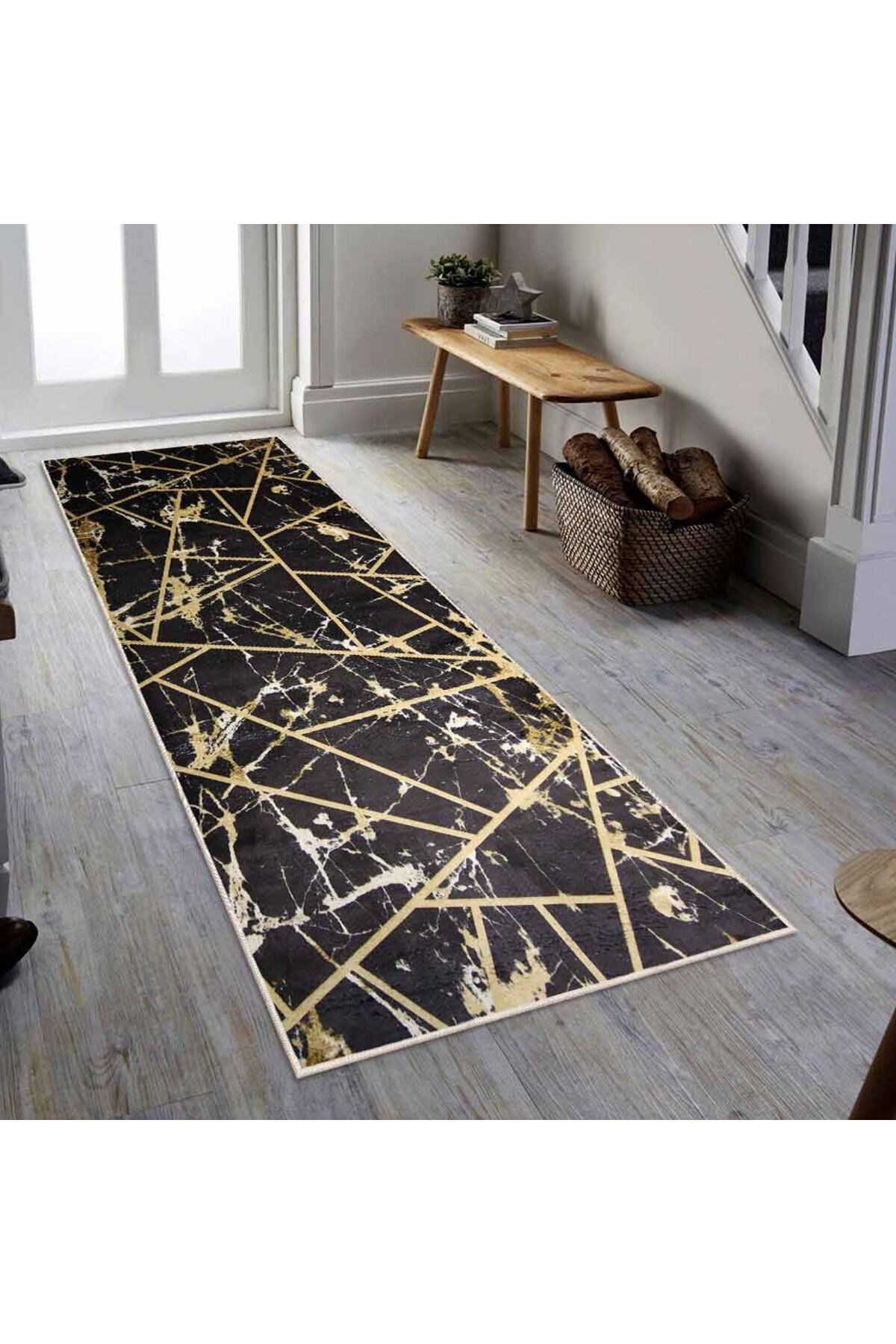 Homelux Covor Antiderapant Berenice, Dreptunghiular, 80x200 Cm, Geometric, Maro, Crem, 60% Bumbac - 80 x 200