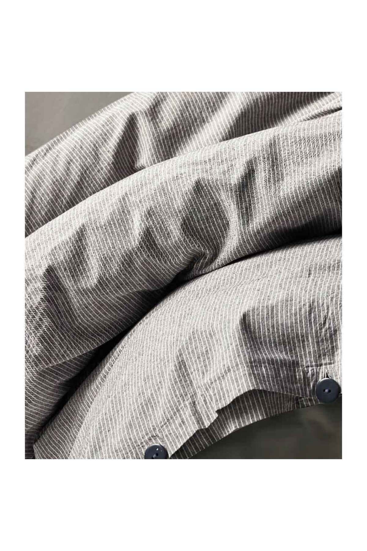 Homelux-Natural Stripes Bedding, 1 Person, 100% Cotton With Linen Look, Button Closure System 2