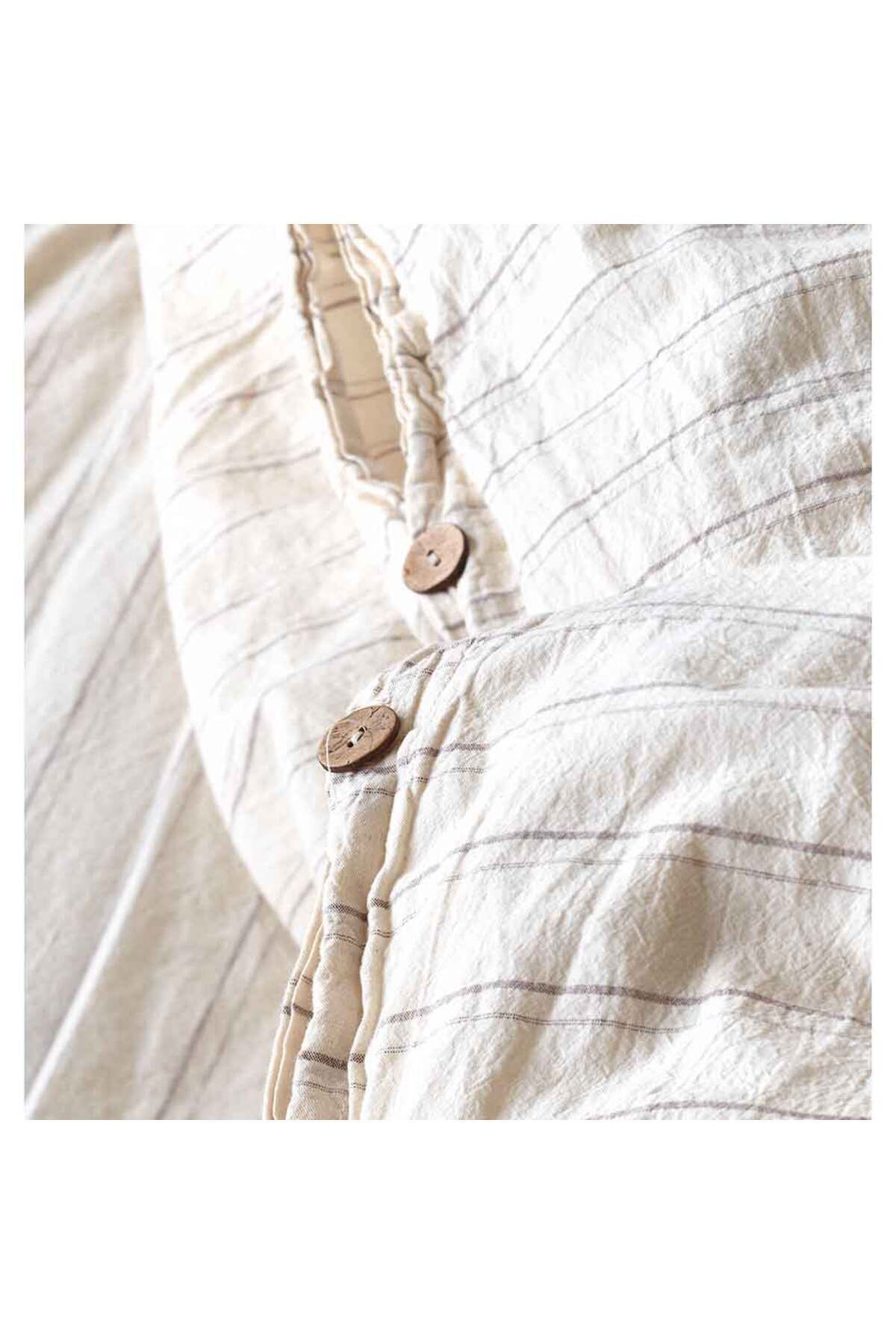Homelux-Natural Stripes Bedding, 1 Person, 100% Cotton With Linen Look, Button Closure System 2